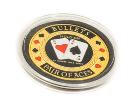 24K GOLD PLATED 'BULLETS PAIR OF ACES-POKER CHIP CARD GUARD'