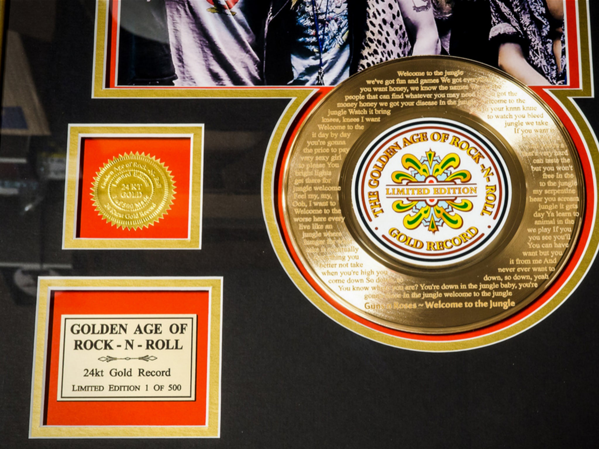 LIMITED EDITION GOLD 45 'GUNS N' ROSES - WELCOME TO THE JUNGLE LYRICS